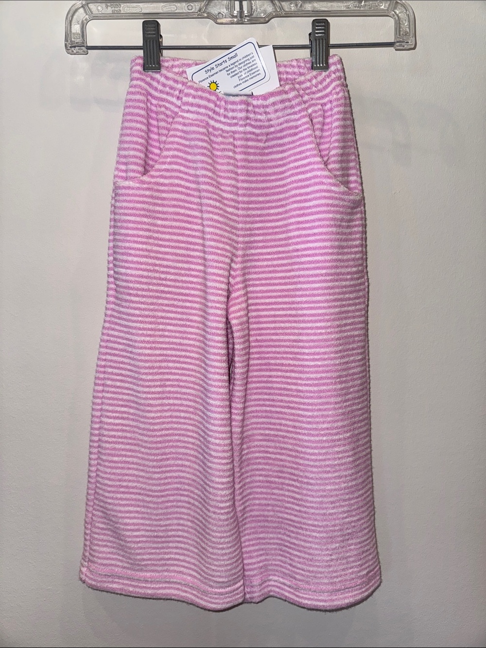 NWT Florence Eiseman Pink / White Stripe Terry Wide Leg Pant Size 4